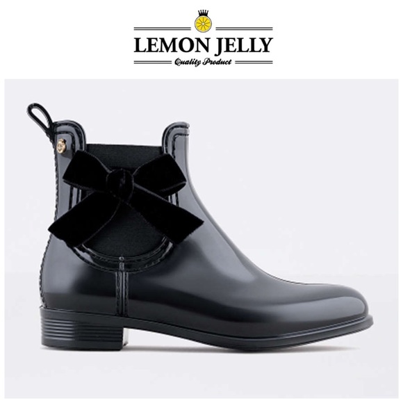 Lemon Jelly Shoes - NWOT Lemon Jelly Lacey 01 Boot in Black with a Navy velvet bow